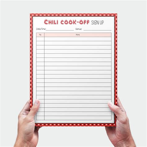 chili cook  sign  sheet template editable cooking contest prep