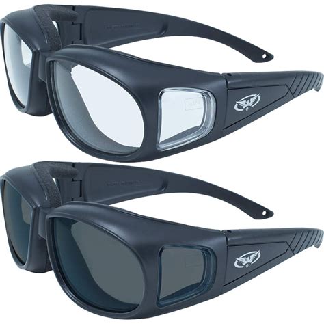 2 Motorcycle Safety Sunglasses Fits Over Most Rx Glasses Smoke And