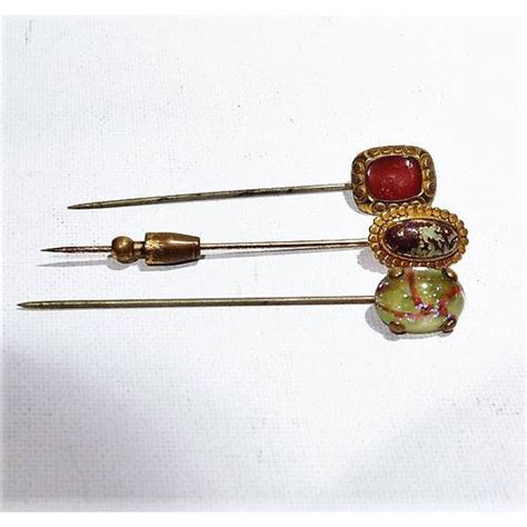 Antique Stick Pin Victorian Hat Pin Edwardian Stickpin Foil Art Glass
