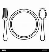 Plate Spoon Fork Outline Icon Alamy Style Vector sketch template