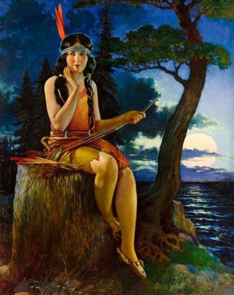 12x18 moon glow american indian maiden by nelson maid art deco etsy