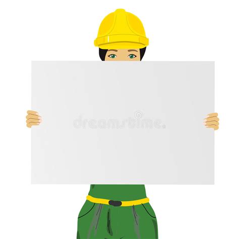 constructor woman holding empty board stock illustrations 2