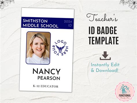 custom id badge editable id card template teacher badge id  badge