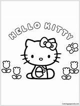Flowers Pages Kitty Hello Coloring Butterfly Color sketch template