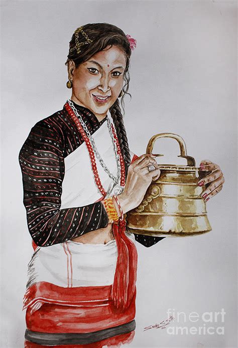 Newari Girl Nepal Painting By Sandip Shrestha