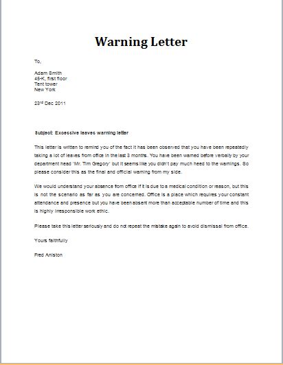 professional warning letter templates formal word templates