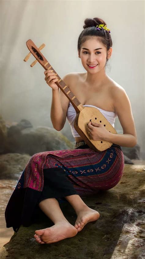 Beautiful Laos Girl In Laos Traditional Costume She Smile And Looking
