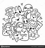 Doodles Coloring Cute Cartoon Outline Monsters Hand Drawn Doodle Pages Vector Pattern Isolated Set Book Illustration Kids Stock Drawings Colouring sketch template