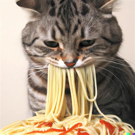 cat eating spaghetti rweirddalle