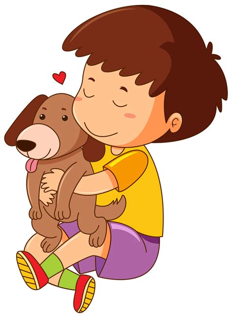 boy hugging pet dog  vector art  vecteezy