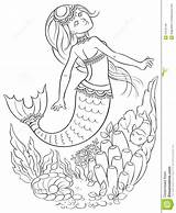 Coloring Pages Ocean Mermaid Underwater Swimming Water Color Adults Waves Fantasy Book Vector Growth Illustration Printable Print sketch template