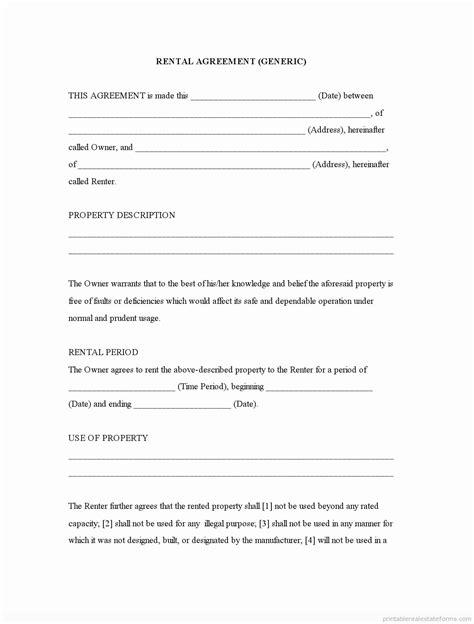 blank lease agreement  generic template rental agreement forms