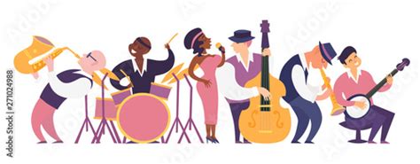 jazz band vector colorful illustration cartoon jazz musicians set