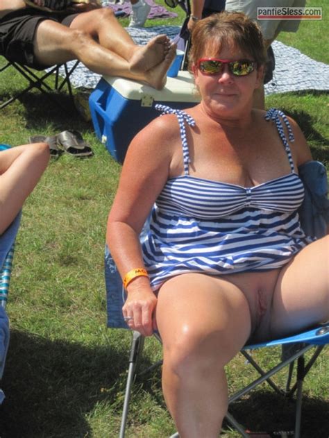 Fat Mature Slut Big Cunt Exposing At Camping Bottomless