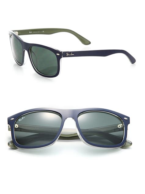 ray ban rectangle 59mm sunglasses in blue for men lyst