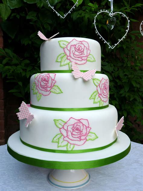Wedding Cake With Hand Painted Roses Using Brushed Embroider Technique