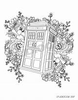 Tardis Floral Colouring sketch template