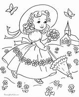Coloring Pages Easter Spring Dress Old Vintage Kids Printable Christmas Book Color Fashioned Kid Retro Embroidery Girl Countdown Clothes Clipart sketch template