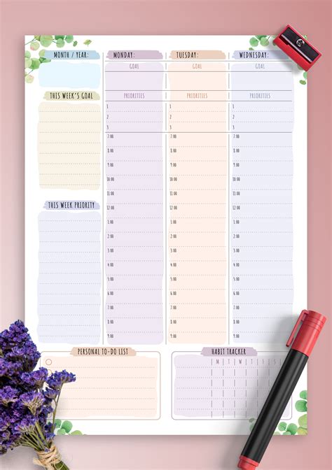 printable weekly planner undated floral style