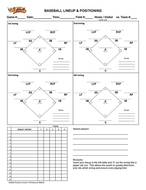 printable baseball lineup templates   templatelab