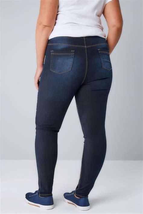 indigo blue pull on stretch jeggings plus size 14 to 36