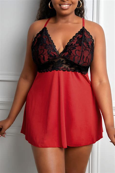 us 5 64 dropship red lace see through plus size chemise