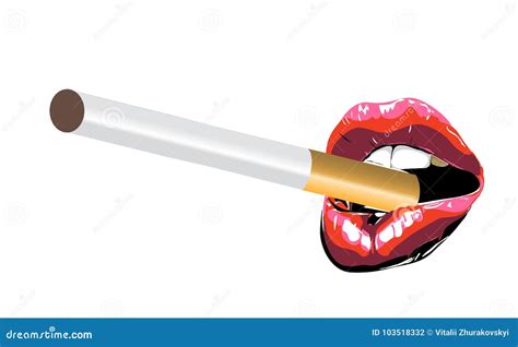 Lips Cigarette Biting Red Lips Abstract Lipstick In The Open Mouth