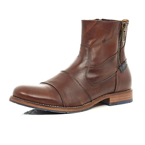 lyst river island brown leather zip side ankle boots  brown  men