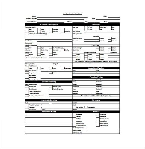 spec sheet templates   sheet templates spreadsheet template