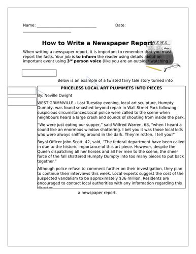 writing  newspaper report teaching resources