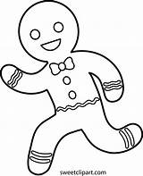 Gingerbread Man Running Clip Line Coloring Lineart Pages Sweetclipart Catch sketch template