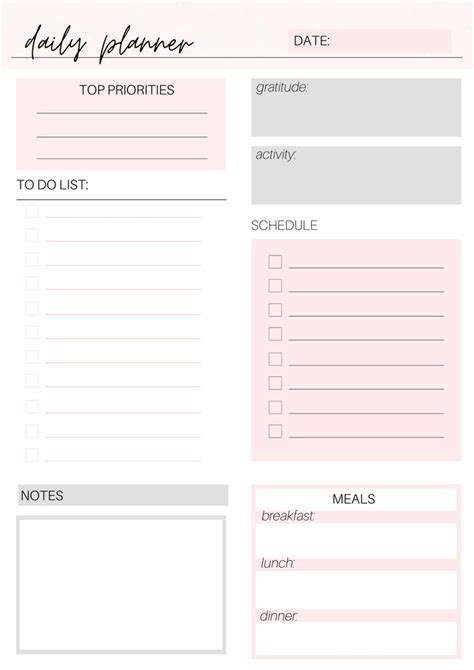 daily planner printable   list printable daily planner
