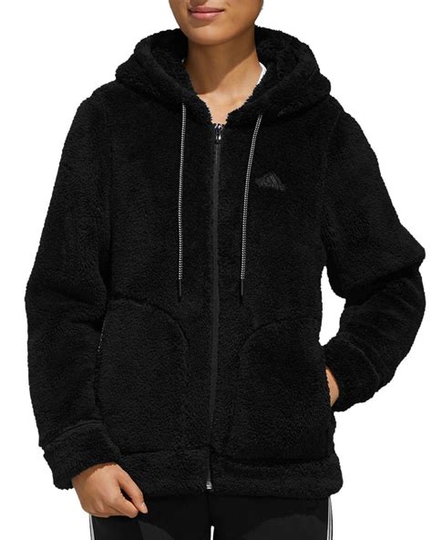 adidas hooded sherpa fleece jacket  black lyst