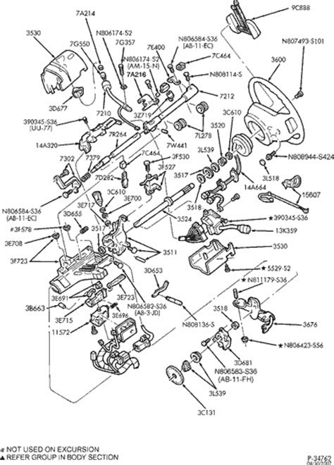 exploded view    ford   tilt steering column services