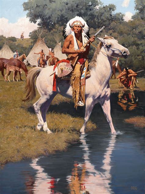among the cottonwoods by david mann oil native american artwork