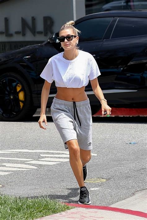 hailey baldwin shows off her abs as she heads to cha cha matcha after a