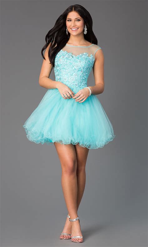 Jeweled Lace Illusion Short Prom Dress Promgirl