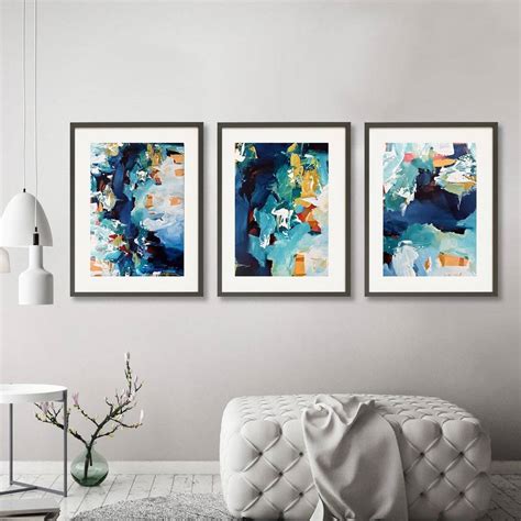 blue abstract wall art prints set   artwork  abstract house