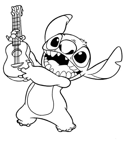 stitch playing guitar coloring page