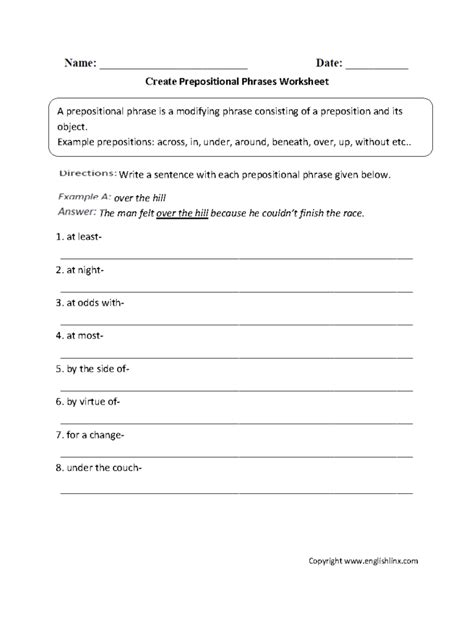 prepositional phrases worksheets create prepositional db excelcom
