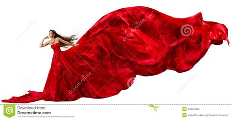 Woman Red Dress Flying Fabric Silk Cloth Waving