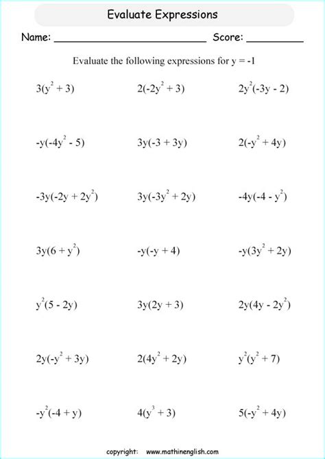 evaluating algebraic expressions worksheets algebraic expressions