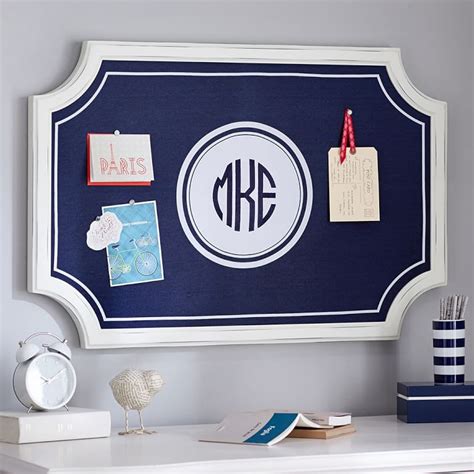 scallop framed monogram pinboard navy wall organizers pottery barn