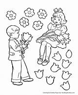 Coloring Pages Girl Valentine Boy Kids Valentines Flower Flowers Little Printable Color Child Holiday Print Colouring Honkingdonkey Giving Pre English sketch template