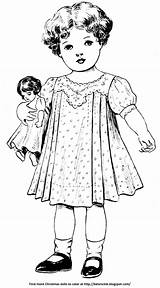 Coloring Dolls Vintage Baby Doll Little Girl Christmas Holds She Her sketch template