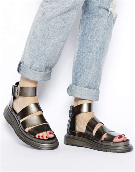 lyst dr martens pewter shore clarissa chunky strap sandals  yellow
