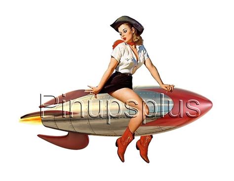 rockabilly cowgirl riding rocket pinup girl guitar decal