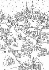 Coloring Christmas Village Snowy Eve Pages Printable Merry sketch template