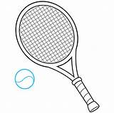 Tennis Racket Ball Draw Drawing Easy Line Step Really sketch template