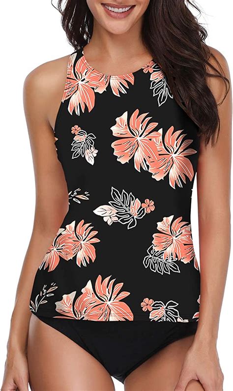Holipick Women Two Piece Swimsuit High Neck Halter Floral Printed